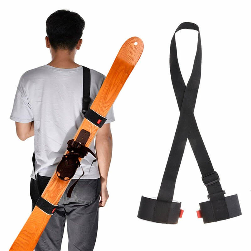 Ski Shoulder Carry Strap Adjustable With Metal Hook And Hook Loop Fastener For Winter Outdoors