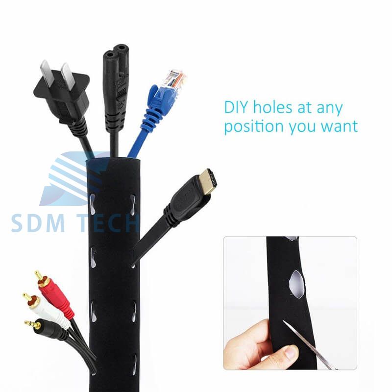 ,SOONINNO Neoprene Cord Organizer System for Desk TV PC Computer Network Wires DIY by Yourself Cable Management Sleeves 118 inches Adjustable Black&White Reversible Wire Hider 
