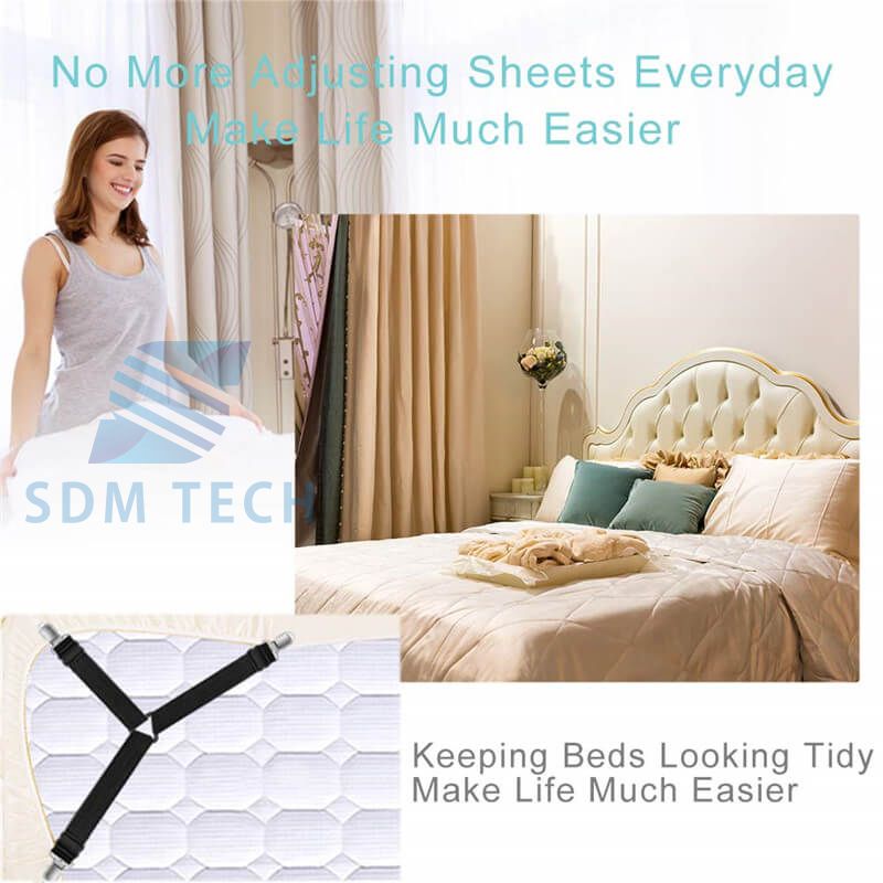 Bed Sheet Clips Fastener Elastic Bed Sheet Suspender Holder Straps Adjustable Triangle Bed Sheet Keeper With Heavy Duty Grippers